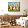 Three Bunnies Daisy Meadow Canvas Art | Cute Rabbit Family Wall Decor