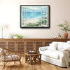 Open White Window Beach Sailboat Canvas Print, Coastal Ocean View Horizontal Wall Art