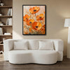Textured Orange Poppy Flower Canvas Wall Art, Abstract Floral Impasto Oil Painting Print, Neutral Warm Tone Home Decor for Living Room Entryway