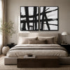 2 Piece Modern Impasto Abstract Line Canvas Prints Bold Black Brush Painting Neutral Contemporary Wall Art