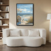 Serene Seaside Beach Wall Print, Adirondack Chair on Sand Dunes Ocean Scene Canvas for Living Room Decor