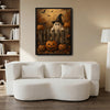 Vintage Ghost Witch Hat Pumpkin Fence Halloween Framed Wall Art Print