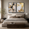 2 Piece Modern Cream Taupe Gold Leaf Abstract Canvas Prints Thick Texture Contemporary Neutral Luxury Wall Art