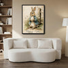 Happy Easter Bunny Blue Jacket Holding Egg Vintage Canvas Wall Art
