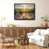 Beach Dunes Sunset Footprints Canvas Print, Coastal Seaside Horizontal Wall Art