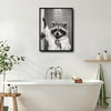 Black And White Raccoon In Bathrobe Opening Bathroom Door Canvas Wall Art Funny Modern Bathroom Wall Decor