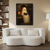 Vintage Reading Ghost Black Cat Library Halloween Framed Wall Art Print