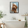Cute Golden Doodle Bath Time Canvas Wall Art Funny Bathroom Decor