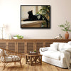Vintage Black Cat Window Sill Framed Wall Art Print