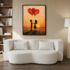 Valentine Couple Silhouette Sunset Canvas Wall Art, Boy Girl With Red Heart Balloons Framed Canvas Print, Romantic Couple Bedroom Wall Decor