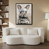 Happy Easter Grey Bunny Blue Floral Crown Canvas Wall Art