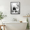 Two Pandas Are You Pooping Funny Quote Canvas Wall Art Black White Panda Bathroom Restroom Wall Decor