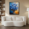 Blue Wildflowers Glass Vase Canvas Wall Art, Thick Brushstroke Impasto Oil Painting Floral Vertical Print, Modern Farmhouse Vibrant Flower Home Wall Decor