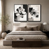 2 Piece Monochrome Textured Floral Canvas Prints Abstract Geometric Poppy Painting Modern Neutral Organic Wall Art