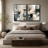 2 Piece Neutral Impasto Abstract Canvas Prints Soft Pink Dark Green Grey Block Painting Organic Modern Wall Art