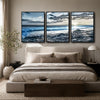 Set of 3 Rocky Beach Ocean Wave Sunset Seascape Framed Wall Art Prints