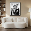 Trendy Black & White Glitter Toilet Girl Wall Art, Edgy Retro Photo Style Bathroom Canvas Poster, Quirky Wall Decor
