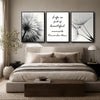 Set of 3 Black White Dandelion Inspirational Quote Framed Wall Art Prints