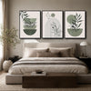 Set of 3 Sage Green Boho Abstract Leaf Geometric Arch Framed Wall Art Prints