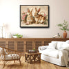 Two Bunnies Pink Rose Floral Canvas Wall Art