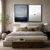 2 Piece Calm Sea Horizon Rowing Man Silhouette Canvas Prints Muted Tone Nordic Coastal Abstract Wall Art