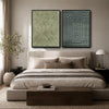 2 Piece Neutral Vintage Linear Abstract Canvas Prints Mid Century Modern Textured Tribal Pattern Wall Art
