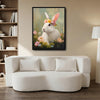 White Rabbit with Flower Crown Wildflower Field Canvas Wall Art