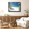 Tropical White Sand Beach Seagull Canvas Print, Turquoise Ocean Coastal Horizontal Wall Art