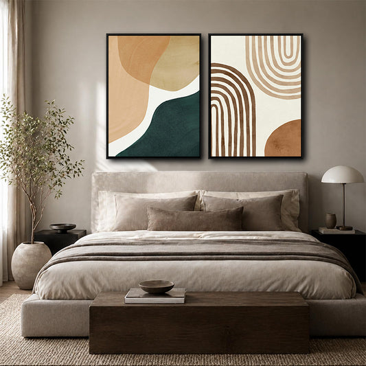 Set of 2 Neutral Arch & Organic Shape Boho Abstract Canvas Wall Art