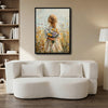 Rustic Wildflower Girl Canvas Print, Back View Blonde Girl Meadow Vintage Floral Oil Painting Wall Art