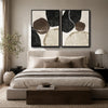 2 Piece Neutral Earth Tone Pebble Abstract Canvas Prints Curved Line Distressed Texture Minimalist Contemporary Wall Art