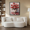 Valentine Rose Bouquet Canvas Print, Red Pink Roses in Heart Vase Vintage Floral Romantic Wall Art