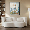 White Bunny Blue Bow Easter Eggs Still Life Canvas Wall Art