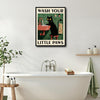 Cute Black Cat Wash Your Little Paws Canvas Wall Art Kids Bathroom Decor