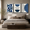 Set of 3 Navy Blue Abstract Geometric Semicircle Line Framed Wall Art Prints