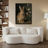 Dark Vintage Rabbit Berry Floral Vertical Canvas Wall Art