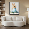Bunny Leaning on Blue Easter Egg Forget-Me-Not Flowers Canvas Wall Art