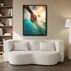 Jesus Reaching Hand Saving Peter On Water Framed Canvas Wall Art, Christian Sea Miracle Religious Faith Home Decor Print