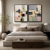 Set of 2 Neutral Pastel Textured Abstract Canvas Wall Art Organic Modern Decor