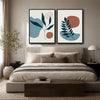Set of 2 Teal Leaf Boho Botanical Abstract Canvas Wall Art Neutral Decor