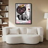 I Am Influential Black Queen Canvas Wall Art, Afro Woman Crown Wine Paris Eiffel Tower Print, Pink Floral Motivational Glam Bathroom Bedroom Wall Decor