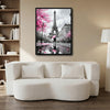 Valentine Paris Eiffel Tower Couple Canvas Wall Art, Romantic Couple With Pink Umbrella Cherry Blossom Framed Canvas Print, Love Themed Bedroom Wall Decor