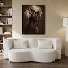 Dark Botanical Portrait Canvas Poster, Melanin Woman With Cream Dried Peony Blooms Artwork for Gallery Wall Bohemian Home Decor