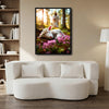 Peaceful Jesus Protecting White Lamb Floral Forest Framed Canvas Print, Religious Inspirational Wall Art for Home & Prayer Room