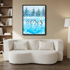 Festive Winter Penguin Canvas Print, Adorable Penguins with Santa Hats Skating on Ice Holiday Wall Art
