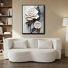 3D Textured White Rose Canvas Wall Art, Black and White Floral Impasto Painting Print, Minimalist Neutral Vertical Wall Decor for Living Room Bedroom