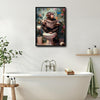 Funny Monkey Reading Newspaper On Toilet Tropical Botanical Bathroom Canvas Wall Art