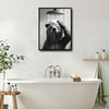 Funny Bear Showering Canvas Wall Art Black White Bathroom Wall Hanging