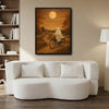 Vintage Ghost Riding Bike Pumpkin Full Moon Halloween Framed Wall Art Print