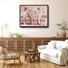 Farmhouse Bathroom Wall Print, Red Cardinals Pink Glass Vases Relax Soak Unwind Breathe Spa Canvas Decor